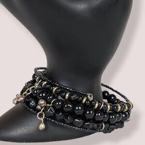 (2/$20) Black Beaded Memory Wire Bracelet